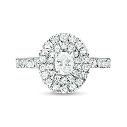 1.0 CT. TW Oval and Round Diamond Double Frame Engagement Ring in 14K White Gold