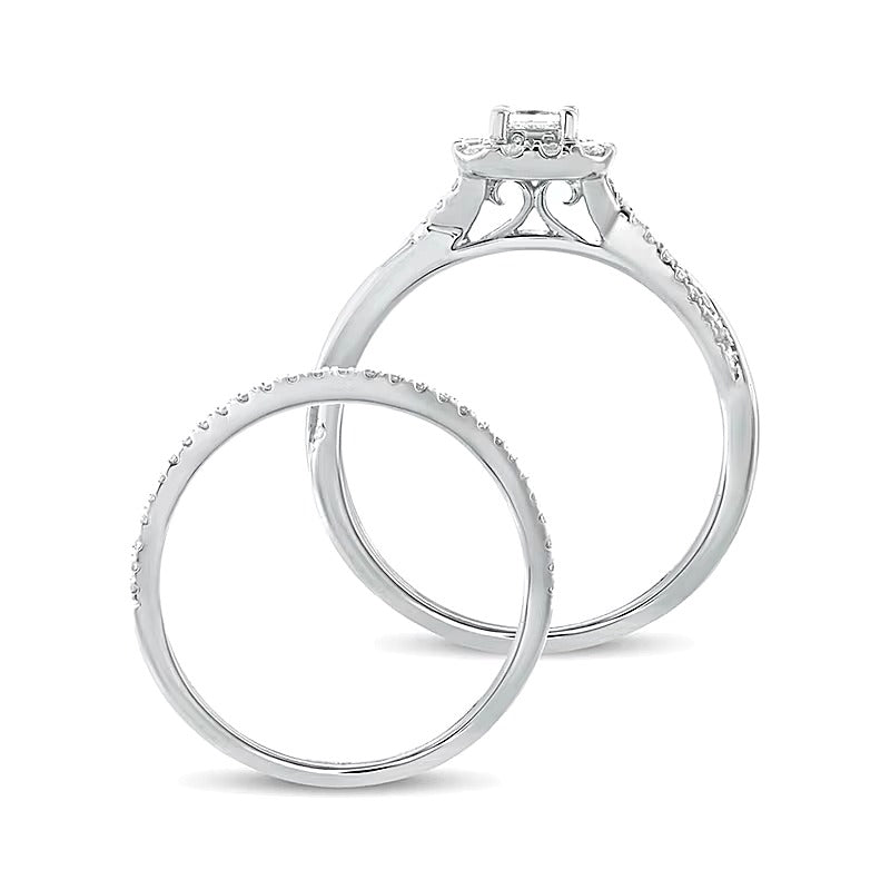 0.5 CT. TW Princess-Cut Diamond Frame Twist Shank Bridal Set in 10K White Gold