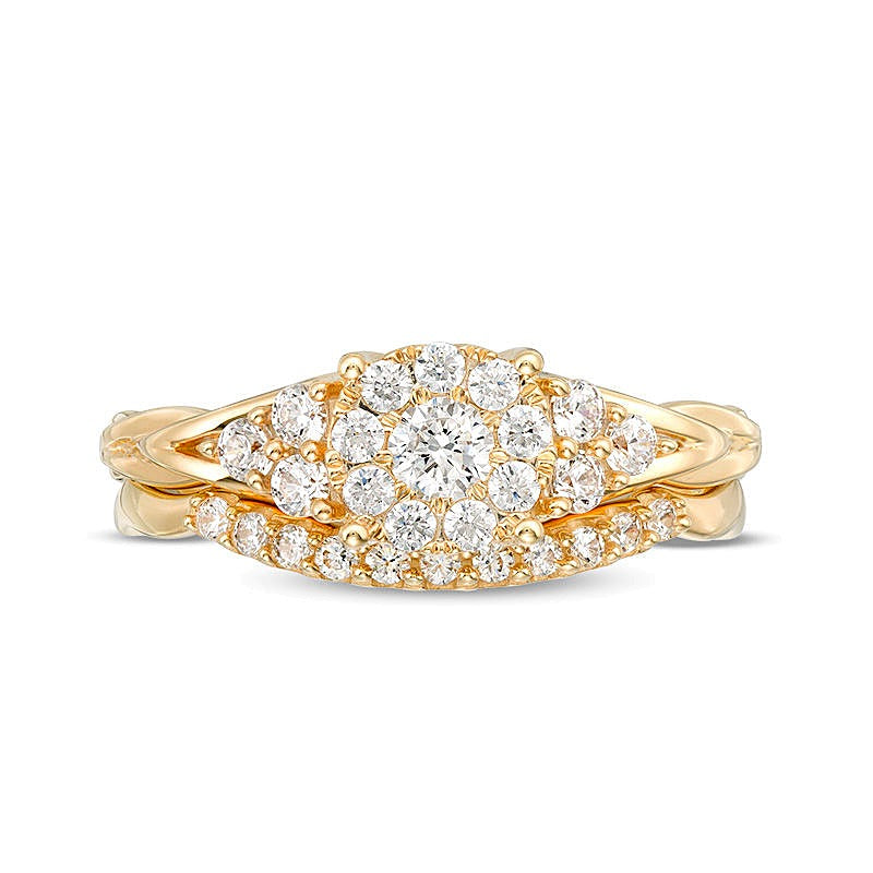 0.63 CT. TW Diamond Frame Tri-Sides Braid Shank Bridal Set in 14K Gold