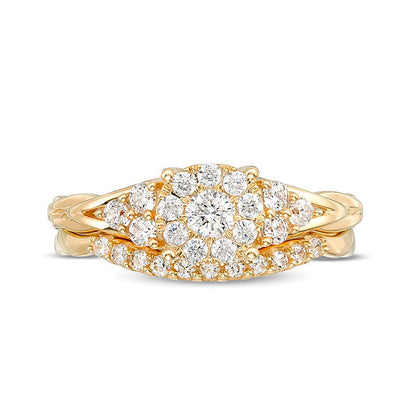 0.63 CT. TW Diamond Frame Tri-Sides Braid Shank Bridal Set in 14K Gold