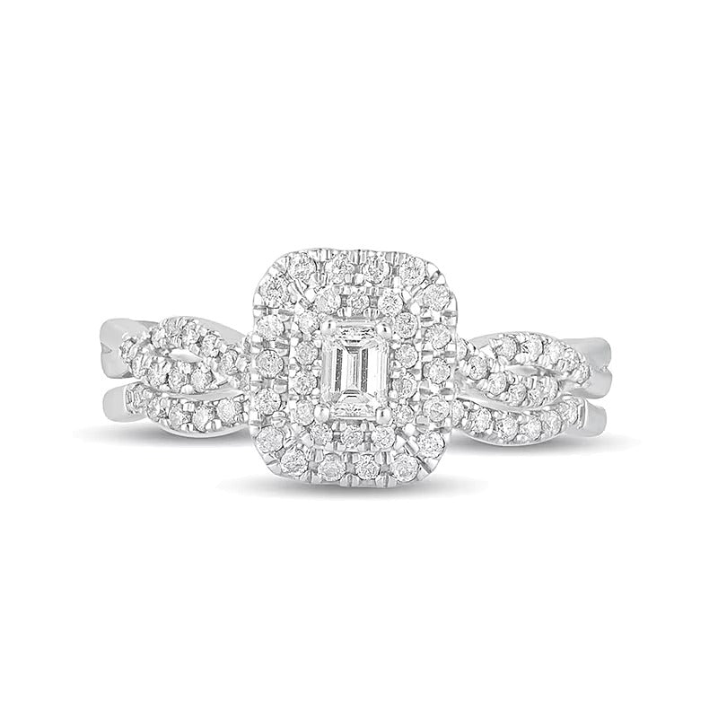 0.5 CT. TW Emerald-Cut Diamond Double Frame Multi-Row Bridal Set in 10K White Gold