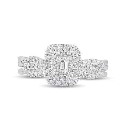 0.5 CT. TW Emerald-Cut Diamond Double Frame Multi-Row Bridal Set in 10K White Gold