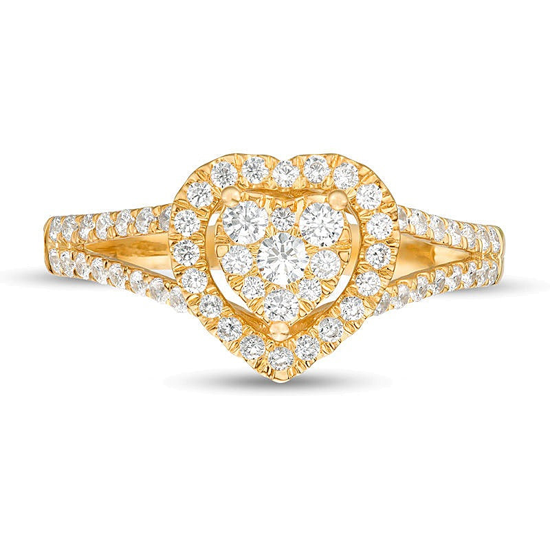 0.5 CT. TW Composite Diamond Heart Frame Split Shank Engagement Ring in 10K Gold