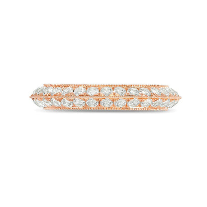 1.0 CT. TW Diamond Double Row Vintage-Style Wedding Band in 10K Rose Gold