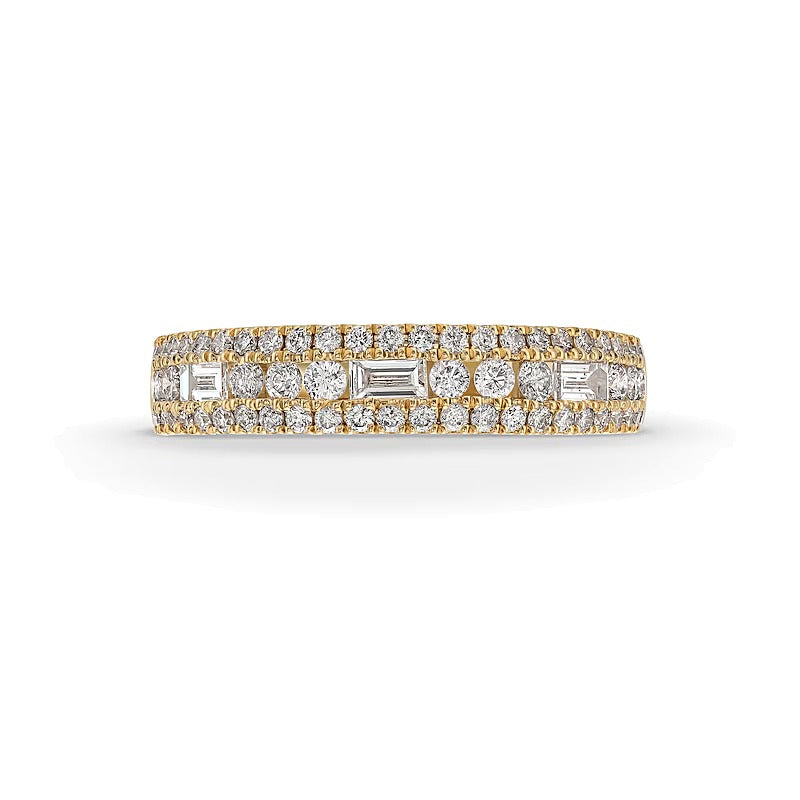0.63 CT. TW Baguette and Round Diamond Triple Row Anniversary Band in 14K Gold