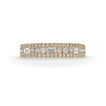0.63 CT. TW Baguette and Round Diamond Triple Row Anniversary Band in 14K Gold