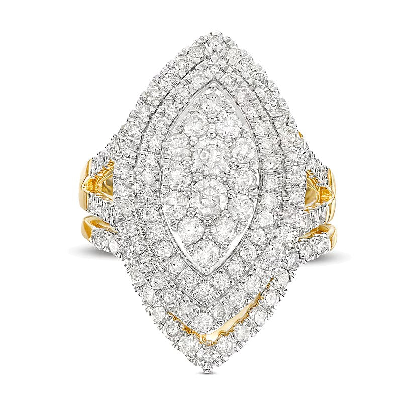 2.0 CT. TW Marquise Multi-Diamond Double Frame Split Shank Bridal Set in 14K Gold