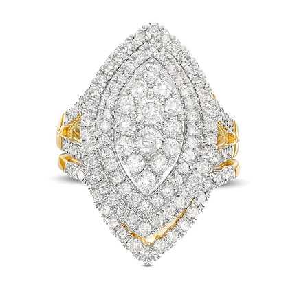 2.0 CT. TW Marquise Multi-Diamond Double Frame Split Shank Bridal Set in 14K Gold
