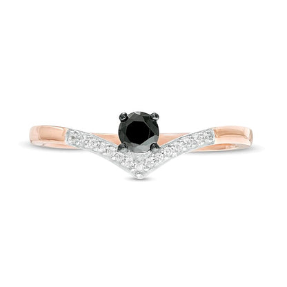0.2 CT. TW Enhanced Black and White Diamond Chevron Promise Ring in 10K Rose Gold