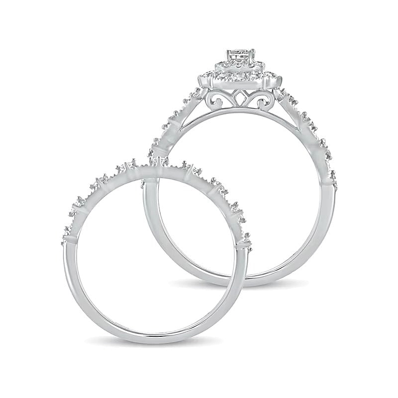 0.63 CT. TW Emerald-Cut Diamond Frame Vintage-Style Bridal Set in 10K White Gold
