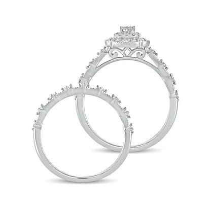 0.63 CT. TW Emerald-Cut Diamond Frame Vintage-Style Bridal Set in 10K White Gold
