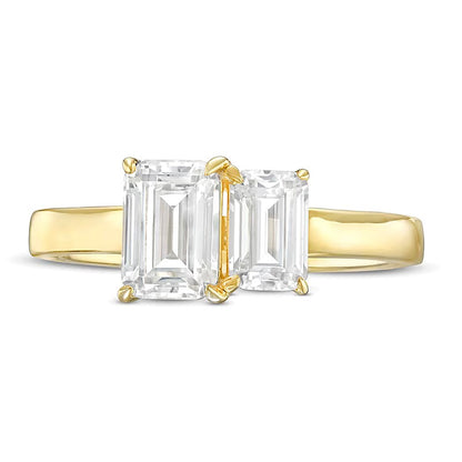 1.5 CT. TW Emerald-Cut Diamond Toi et Moi Engagement Ring in 14K Gold