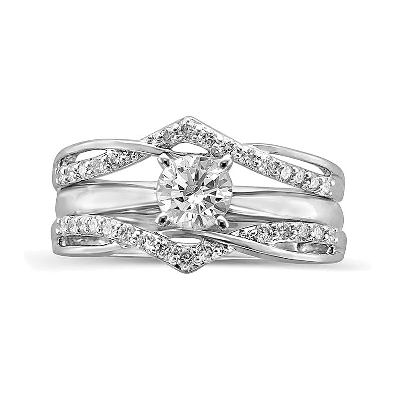 0.25 CT. TW Diamond Crossover Chevron Solitaire Enhancer in 14K White Gold