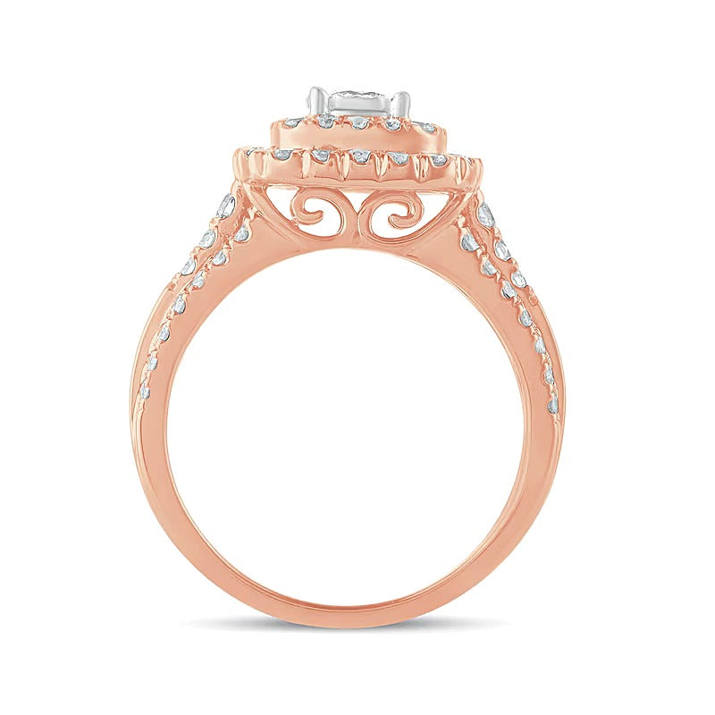 1.0 CT. TW Diamond Double Cushion Frame Engagement Ring in 10K Rose Gold