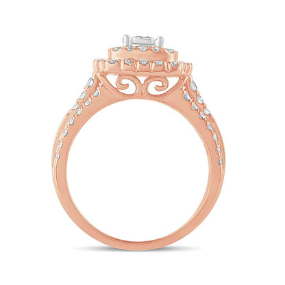 1.0 CT. TW Diamond Double Cushion Frame Engagement Ring in 10K Rose Gold