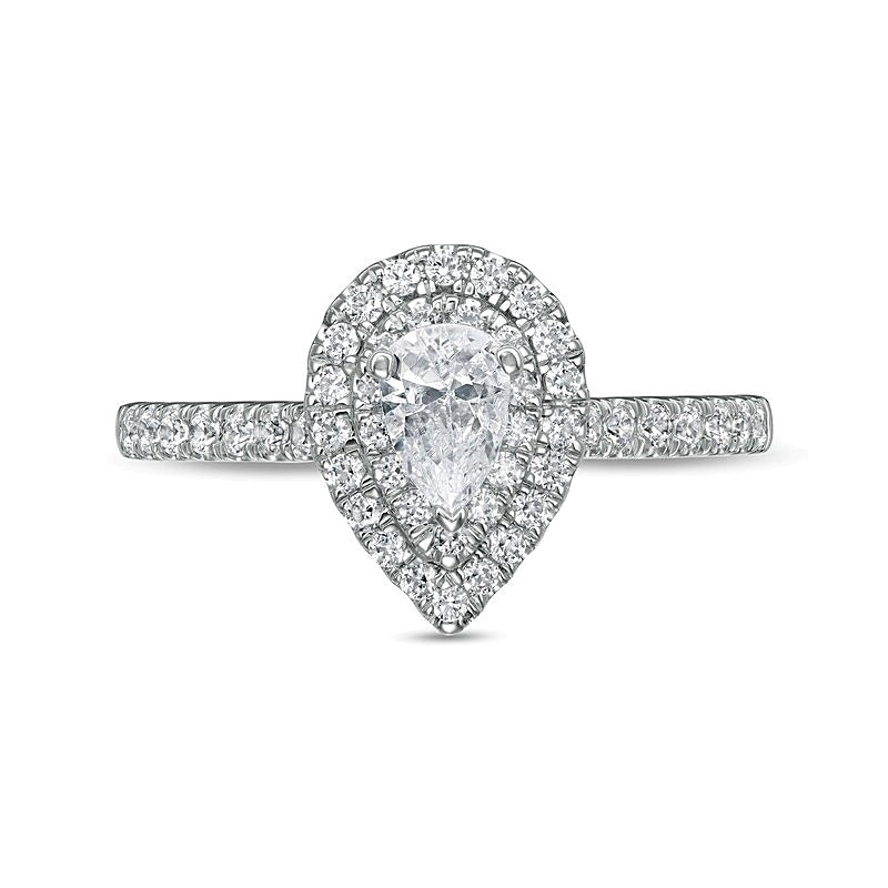 0.88 CT. TW Pear-Shaped Diamond Double Frame Engagement Ring in 10K White Gold (I/I2)