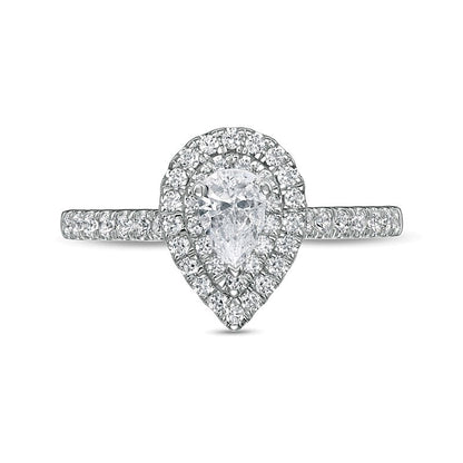 0.88 CT. TW Pear-Shaped Diamond Double Frame Engagement Ring in 10K White Gold (I/I2)