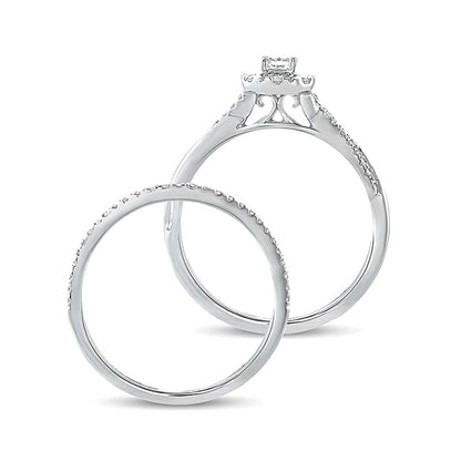 0.5 CT. TW Emerald-Cut Diamond Frame Twist Shank Bridal Set in 10K White Gold