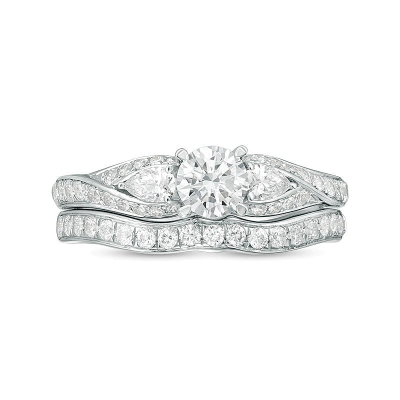 1.38 CT. TW Diamond Bypass Three Stone Bridal Set in 14K White Gold