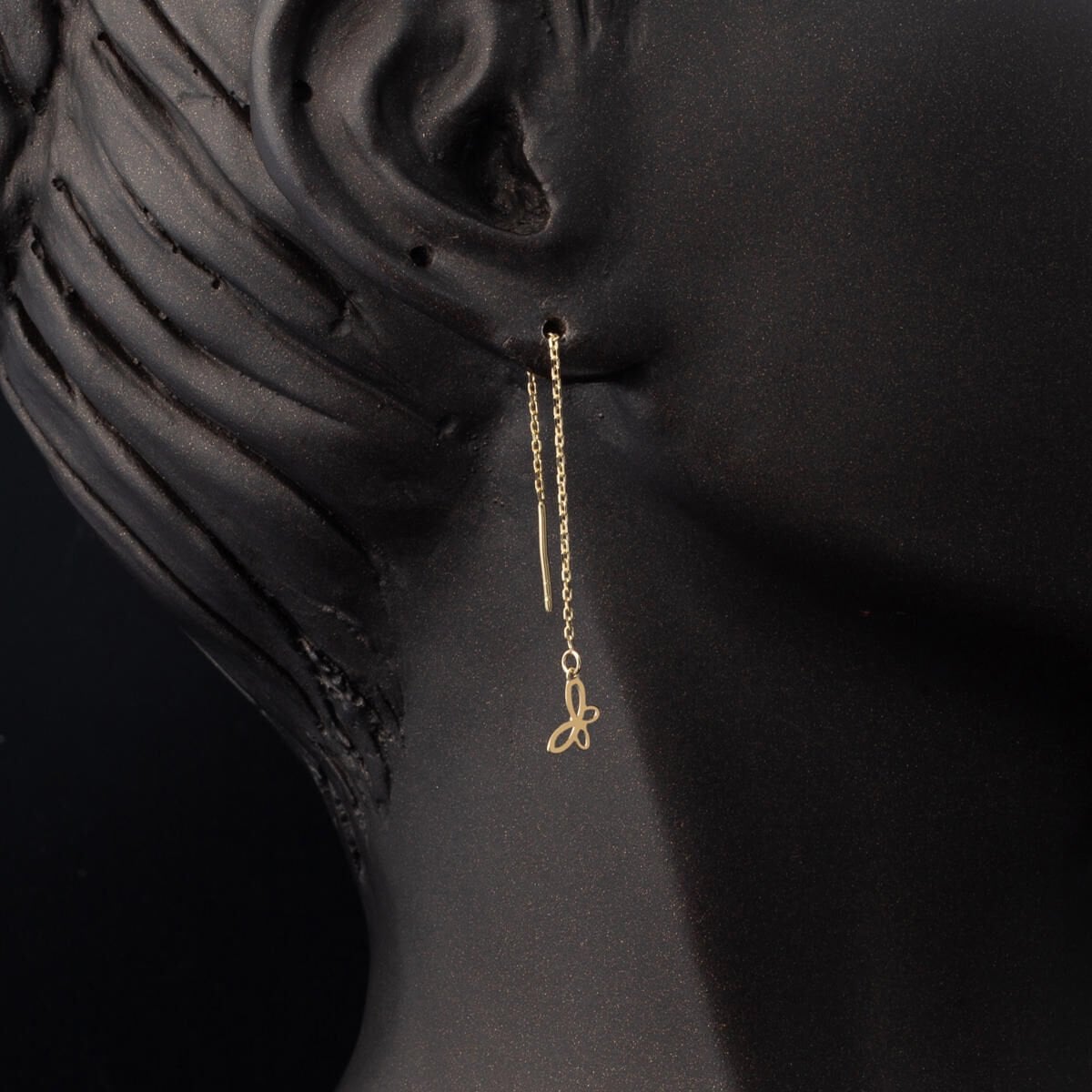 14K Yellow Gold Chain Butterfly Earrings