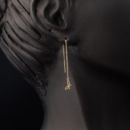 14K Yellow Gold Chain Butterfly Earrings