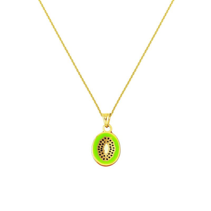 14K Yellow Gold Kiwi Enamel Necklace