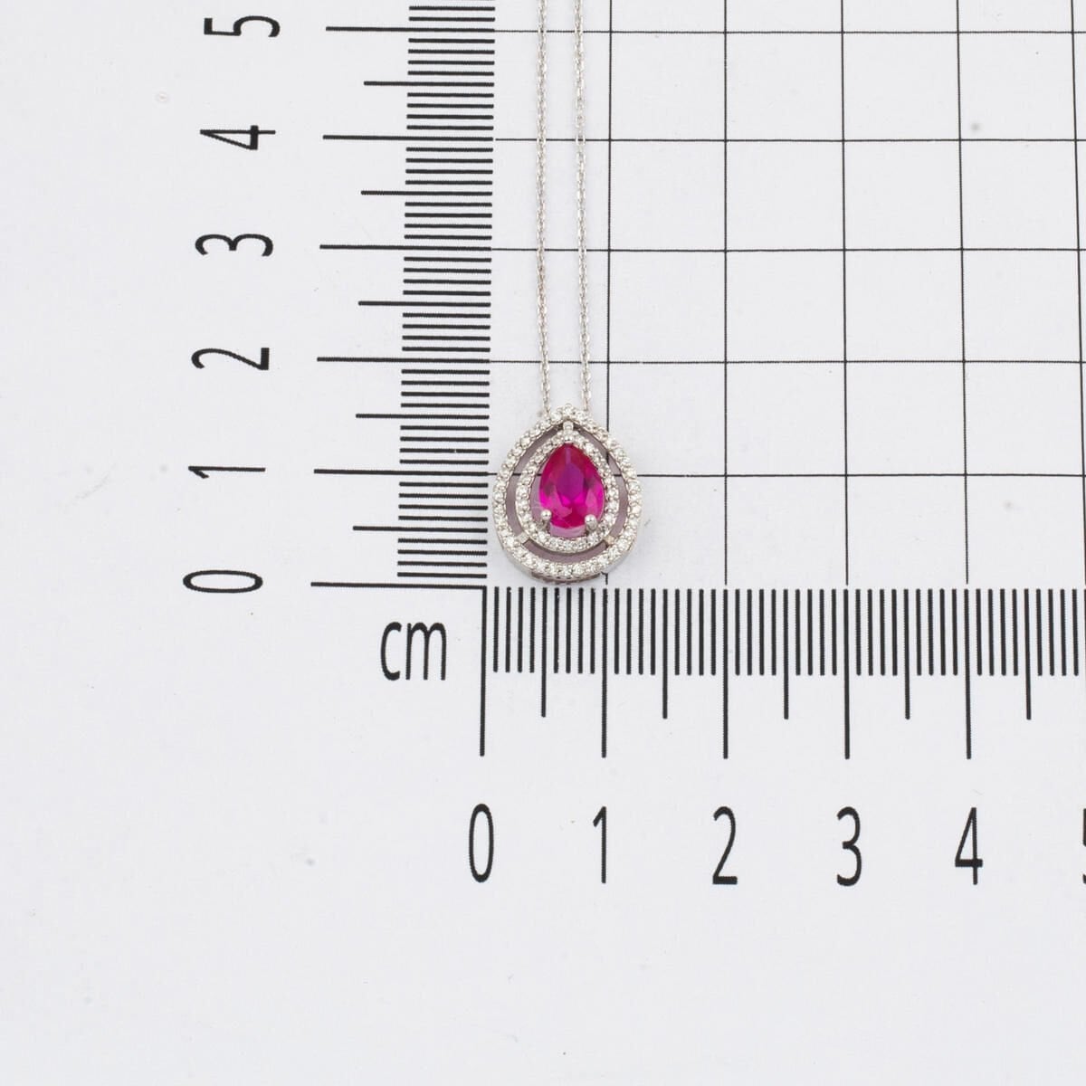 14K White Gold 0.20 Ct Diamond Ruby Necklace