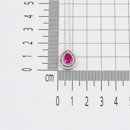 14K White Gold 0.20 Ct Diamond Ruby Necklace