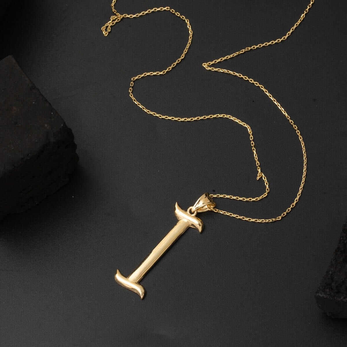 14K Yellow Gold I Initial Necklace