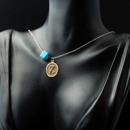 14K Yellow Gold Z Initial Oval Pendant