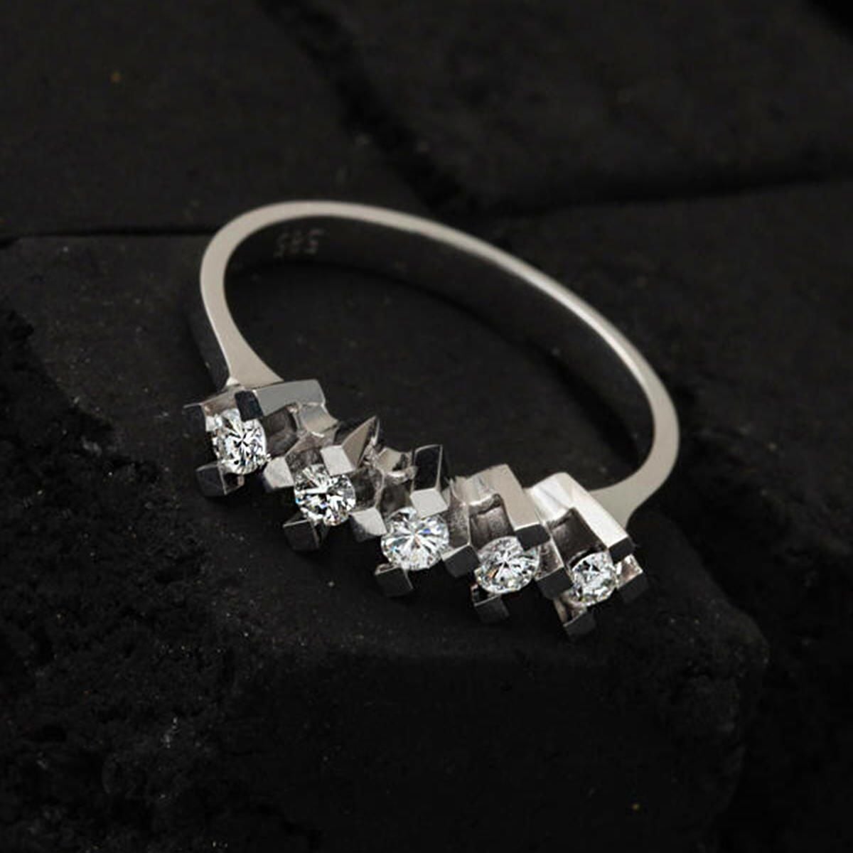 14K White Gold Five Stone Diamond Ring