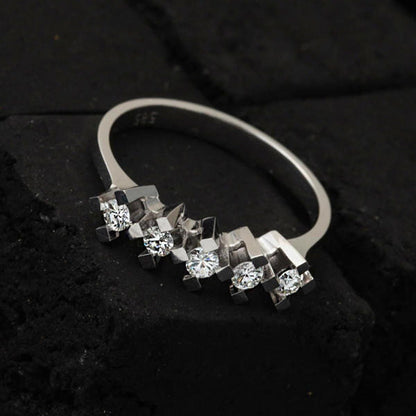 14K White Gold Five Stone Diamond Ring