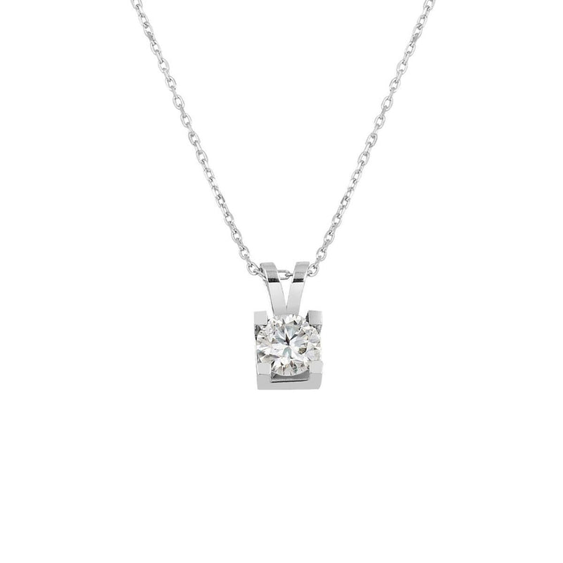 14K White Gold Classic Style Moissanite Necklace 0.40 Ct