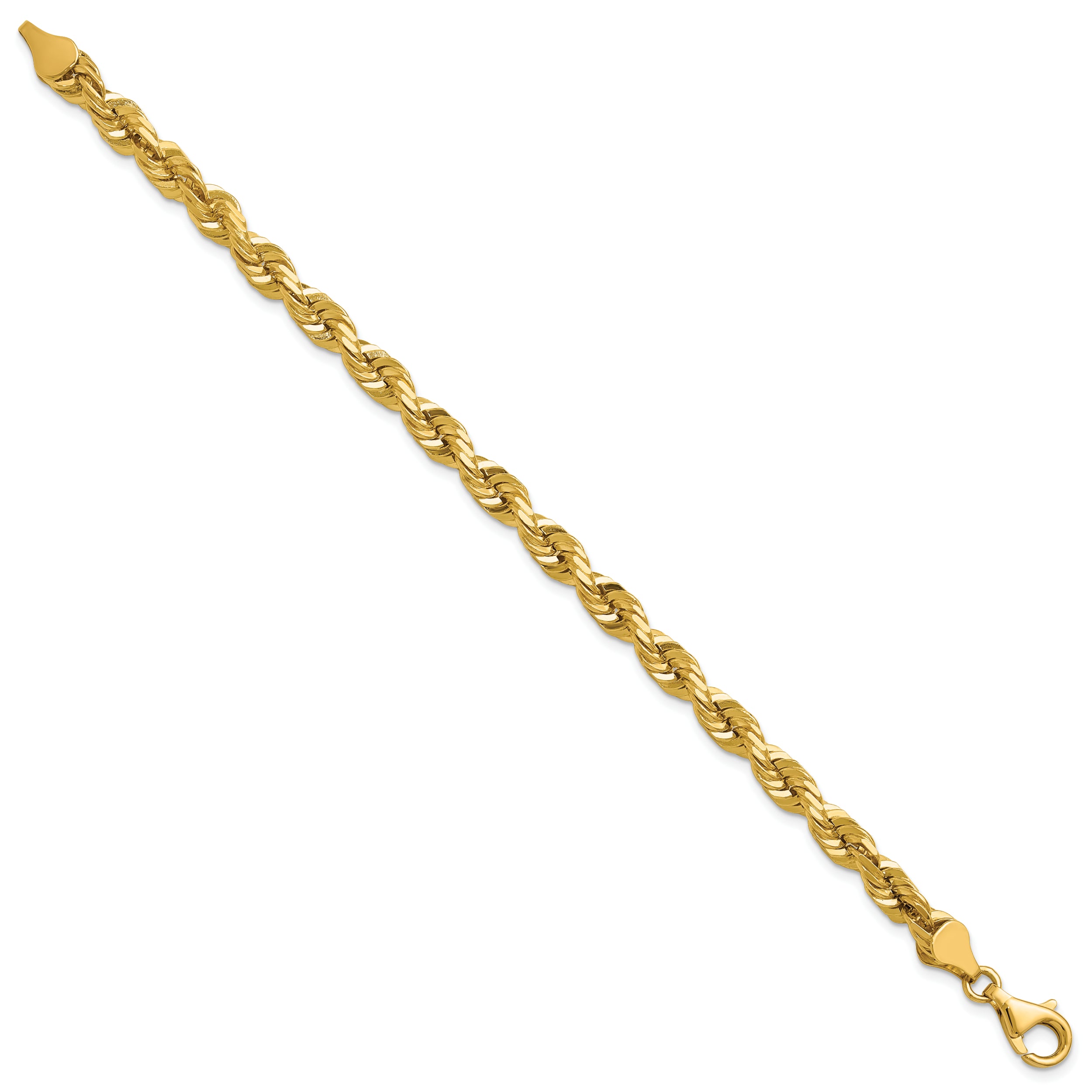 14k Yellow Gold 7 inch 5.5mm Diamond-cut Rope with Lobster Clasp Chain