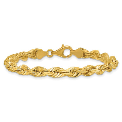 14k Yellow Gold 5.5mm Diamond-cut Rope with Lobster Clasp Chain Bracelet