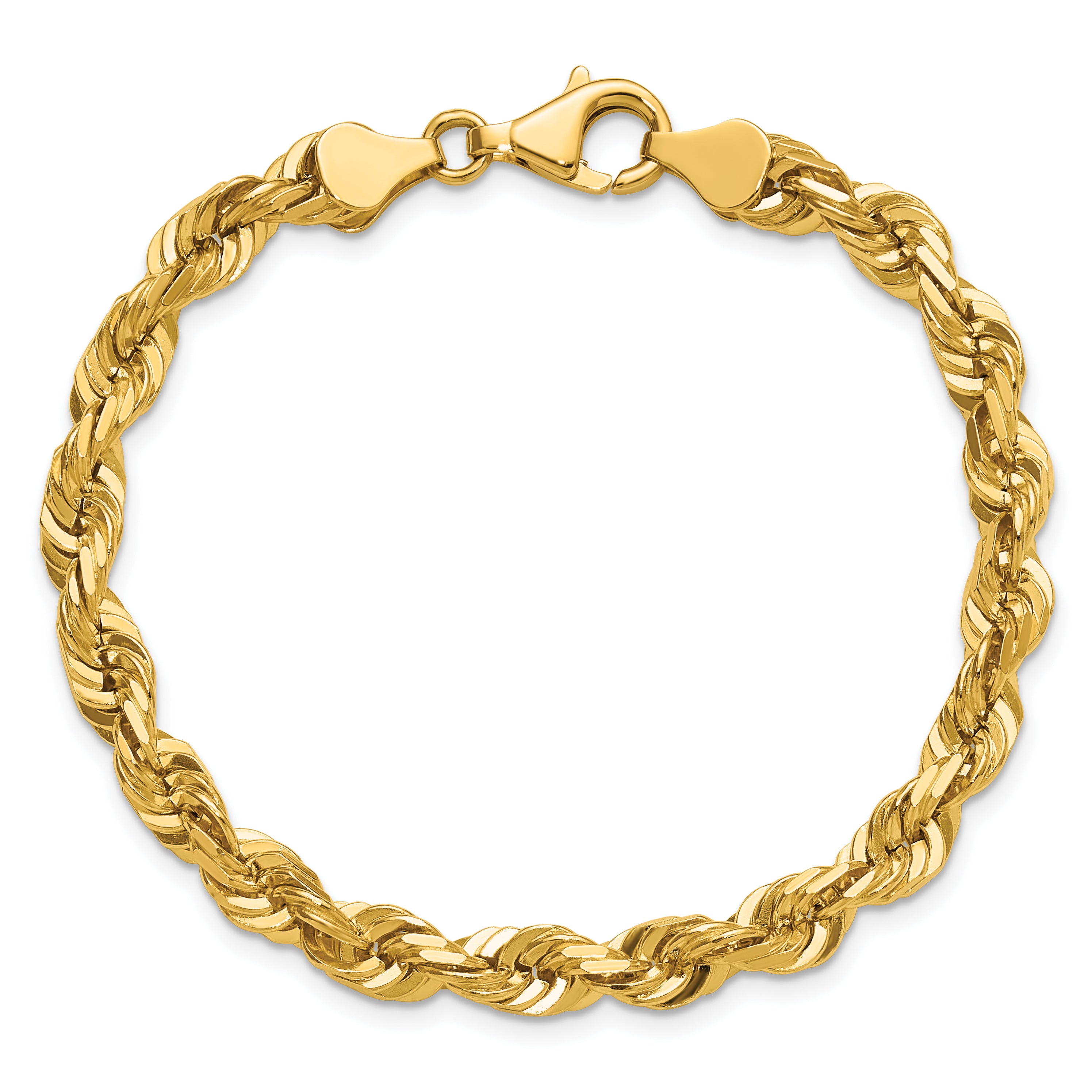 14k Yellow Gold 7 inch 5.5mm Diamond-cut Rope with Lobster Clasp Chain