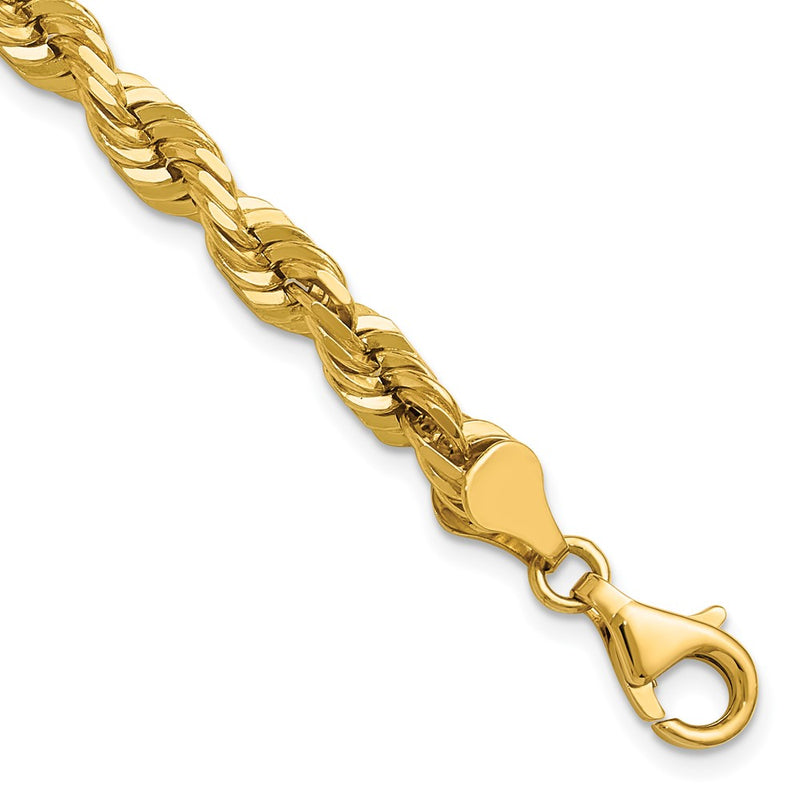 14k Yellow Gold 5.5mm Diamond-cut Rope with Lobster Clasp Chain Bracelet