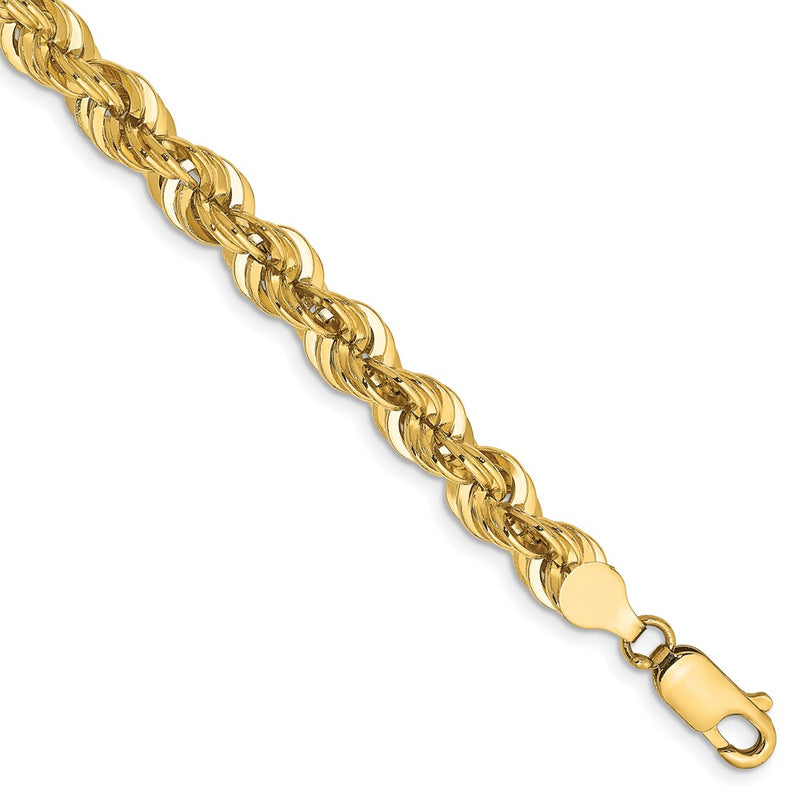 14k Yellow Gold 6mm Regular Rope with Lobster Clasp Chain Bracelet