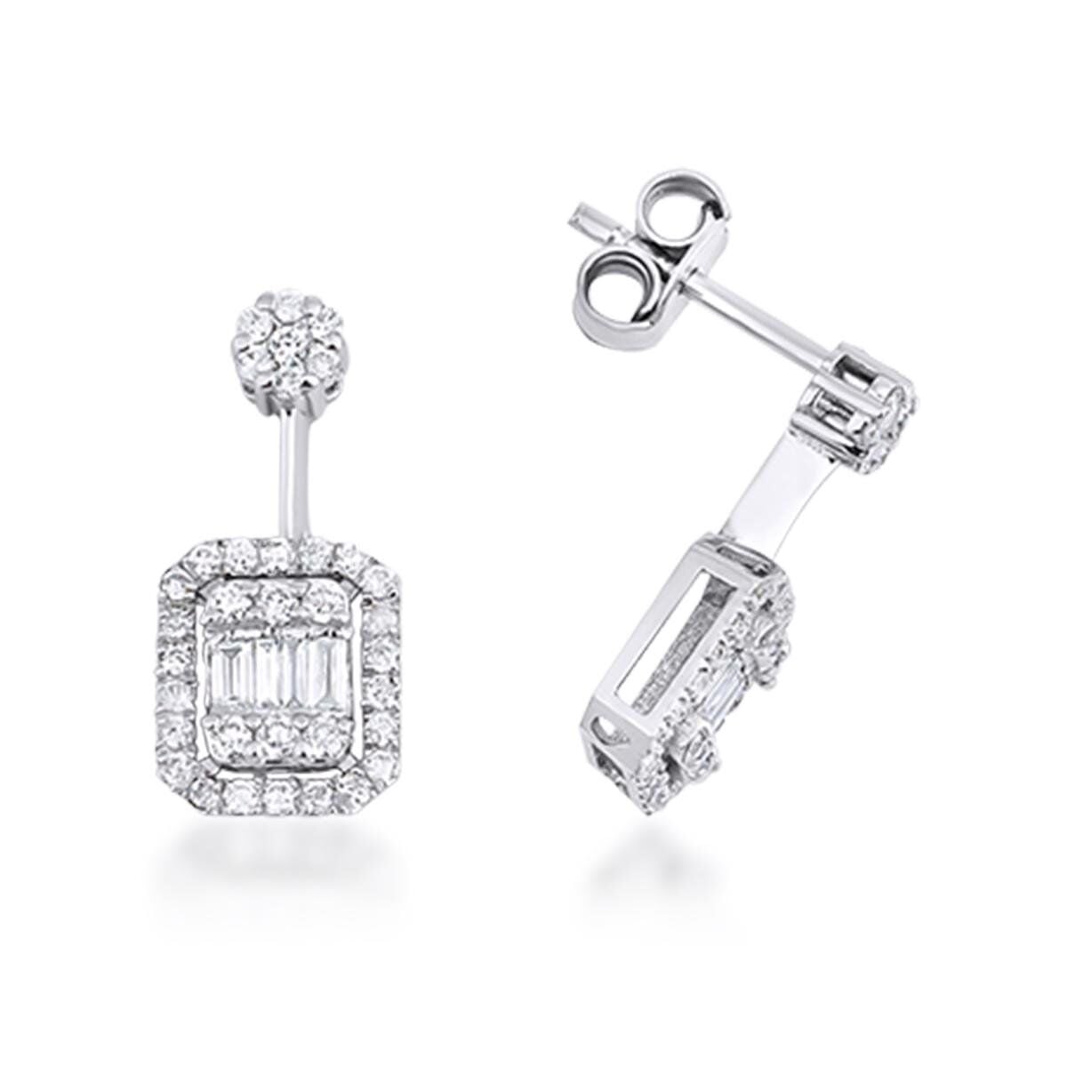 14K White Gold 0.43 Ct Baguette Diamond Earrings