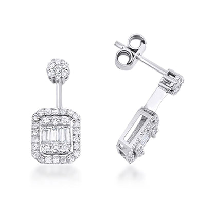 14K White Gold 0.43 Ct Baguette Diamond Earrings