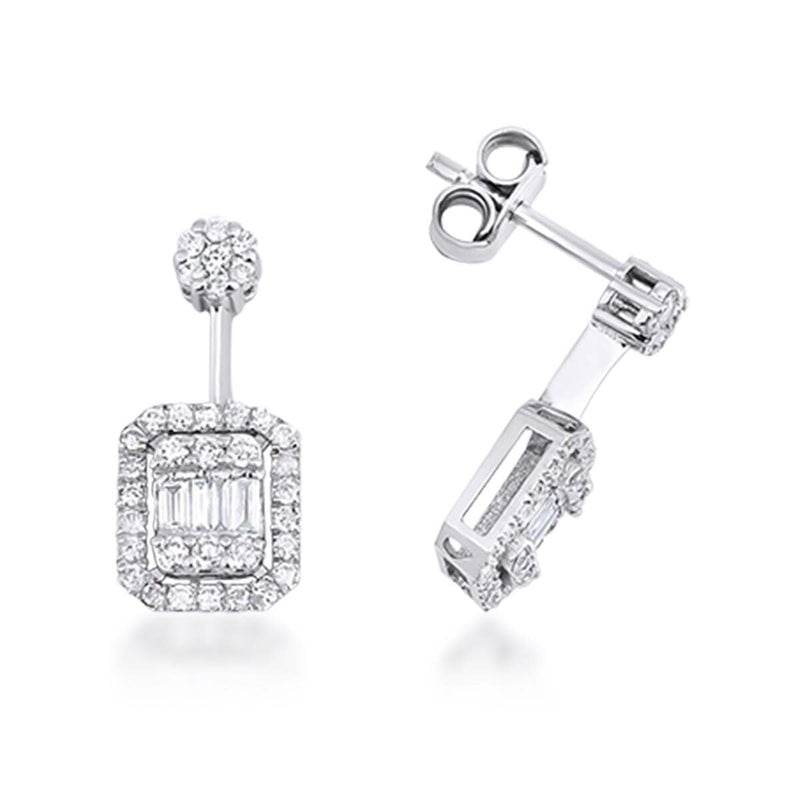 14K White Gold 0.43 Ct Baguette Diamond Earrings