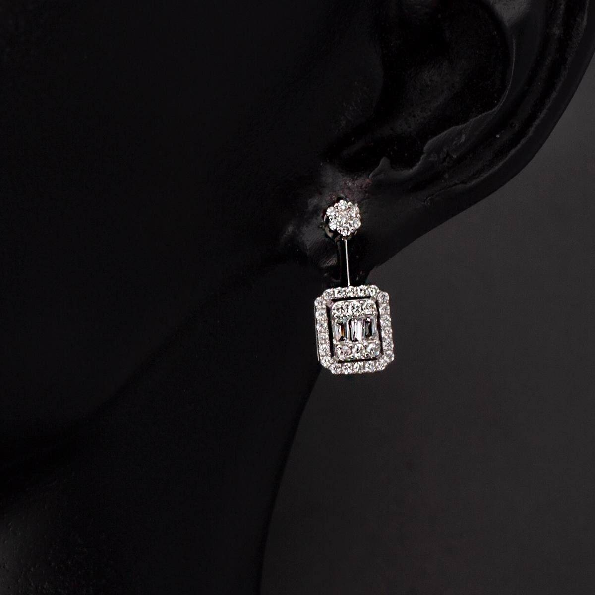 14K White Gold 0.43 Ct Baguette Diamond Earrings
