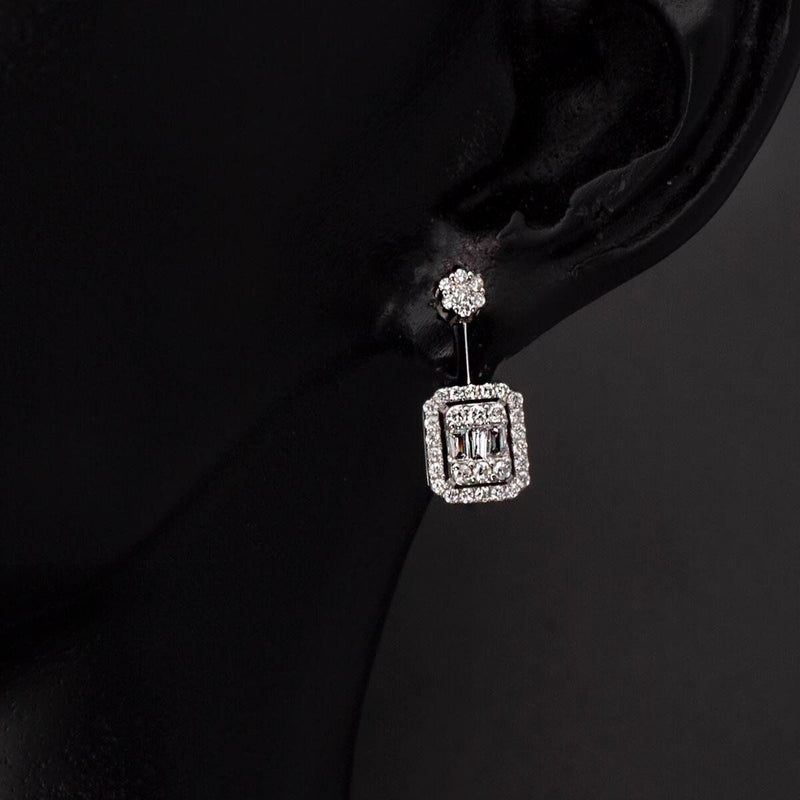 14K White Gold 0.43 Ct Baguette Diamond Earrings