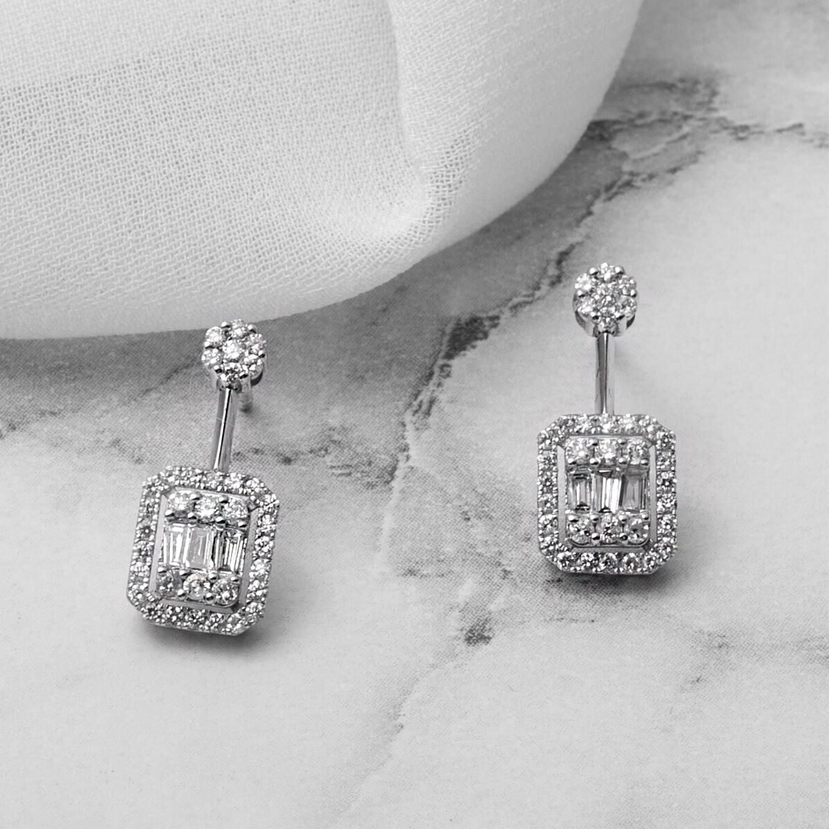 14K White Gold 0.43 Ct Baguette Diamond Earrings