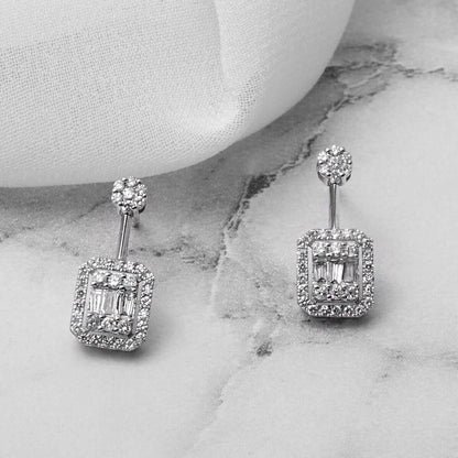 14K White Gold 0.43 Ct Baguette Diamond Earrings