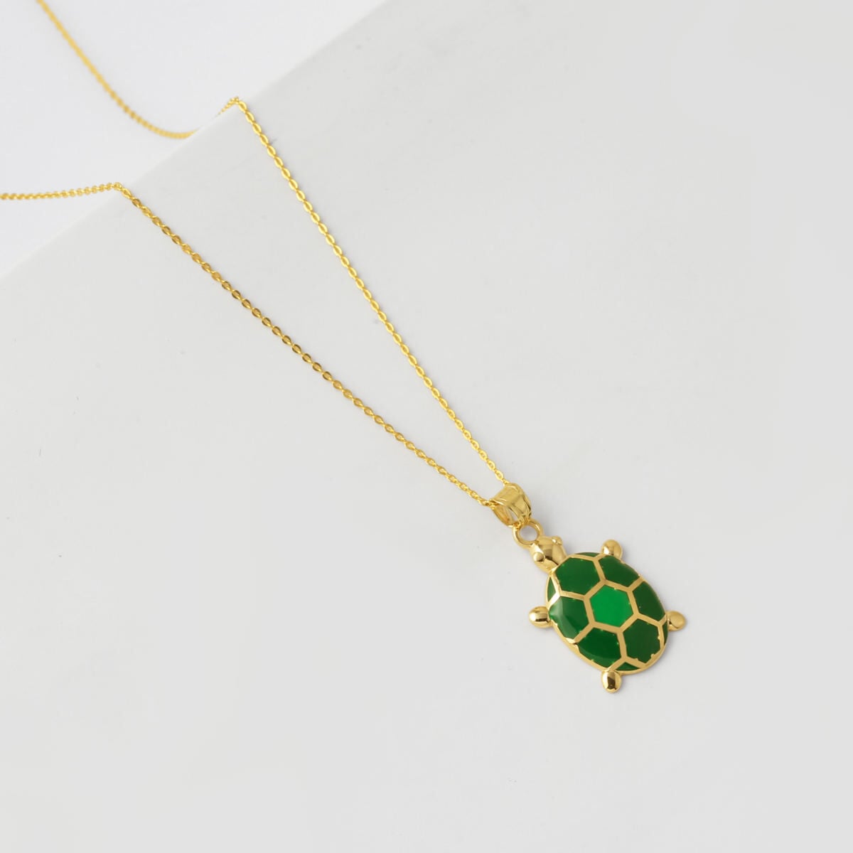 14K Yellow Gold Turtle Enamel Pendant