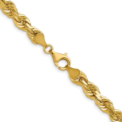 14k Yellow Gold 6.5mm D/C Rope Fancy Lobster Clasp Chain Necklace