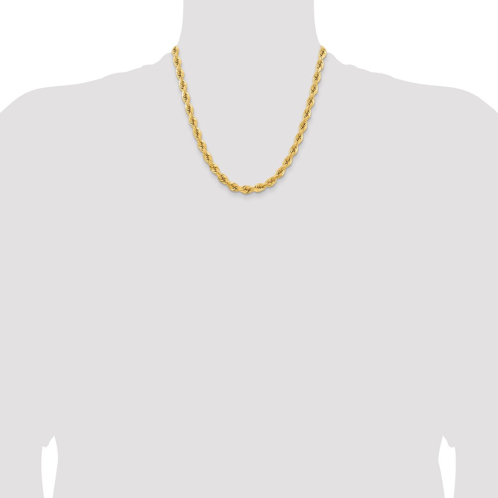 14k Yellow Gold 6.5mm D/C Rope Fancy Lobster Clasp Chain Necklace