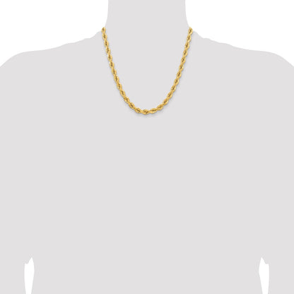 14k Yellow Gold 6.5mm D/C Rope Fancy Lobster Clasp Chain Necklace