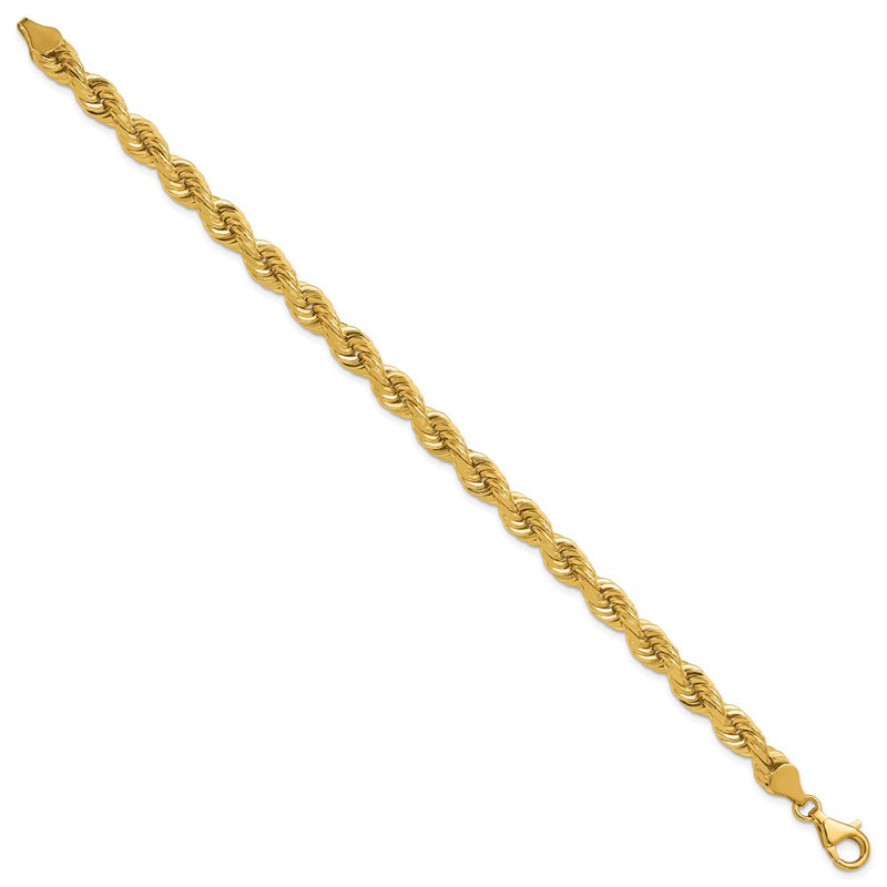 14k Yellow Gold 6.5mm Diamond-cut Rope with Fancy Lobster Clasp Chain Bracelet